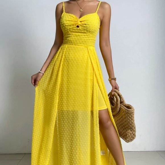 YELLOW Swiss Dot Cami Maxi Dress - Picture 9 of 9